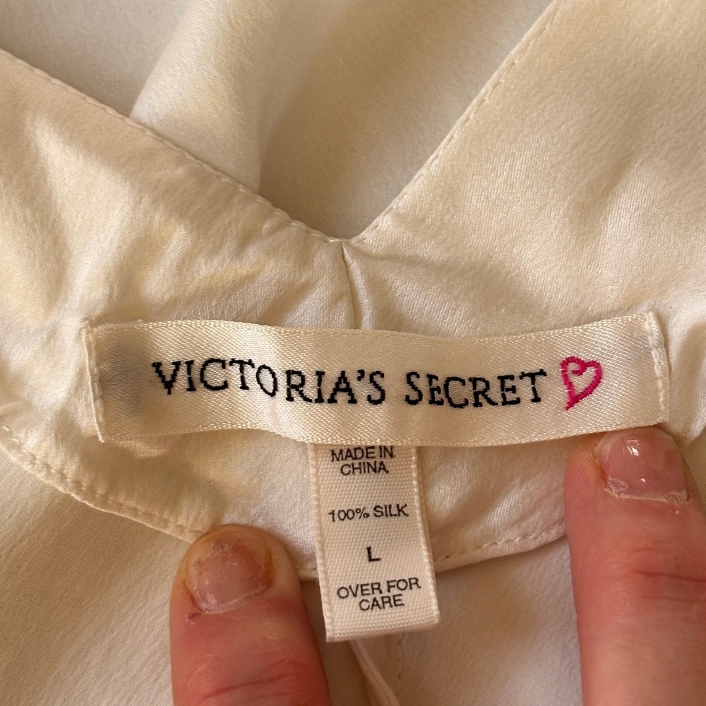 90s Lingerie Victoria's Secret Silk Embroidered Heart Slip Large Cream Vintage - Picture 8 of 12